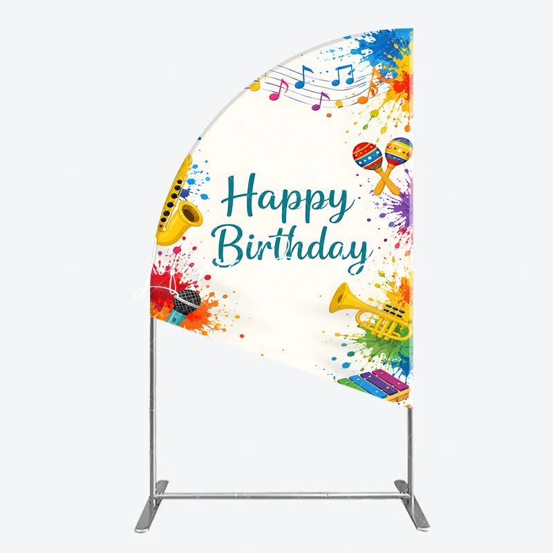 Lofaris Vibrant Happy Birthday Musical Instruments Half Moon Arch Backdrop Colorful Paint Splatter Party Decor