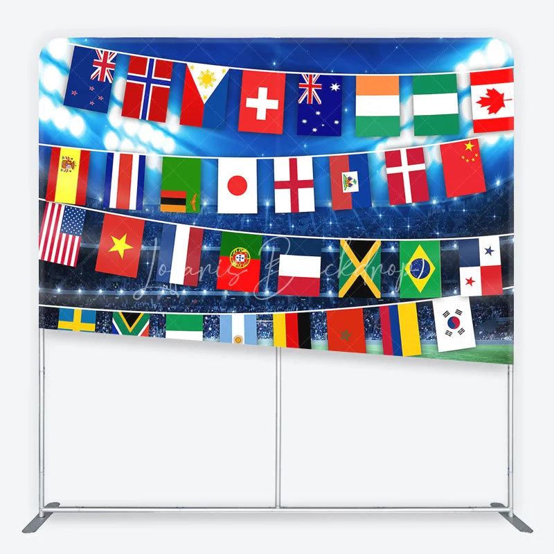 Lofaris Vibrant International Flags and Soccer Field Square Double-Sided Backdrop Global Sports Event Party Decor