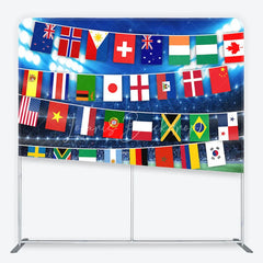 Lofaris Vibrant International Flags and Soccer Field Square Double-Sided Backdrop Global Sports Event Party Decor