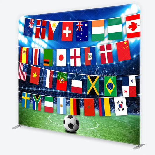 Lofaris Vibrant International Flags and Soccer Field Square Double-Sided Backdrop Global Sports Event Party Decor