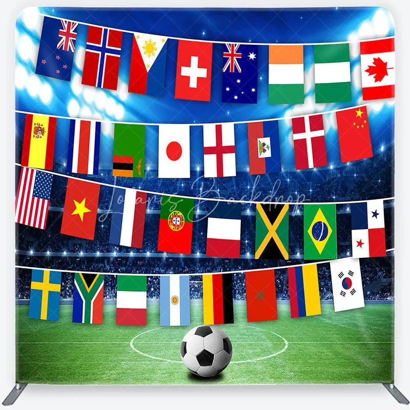 Lofaris Vibrant International Flags and Soccer Field Square Double-Sided Backdrop Global Sports Event Party Decor