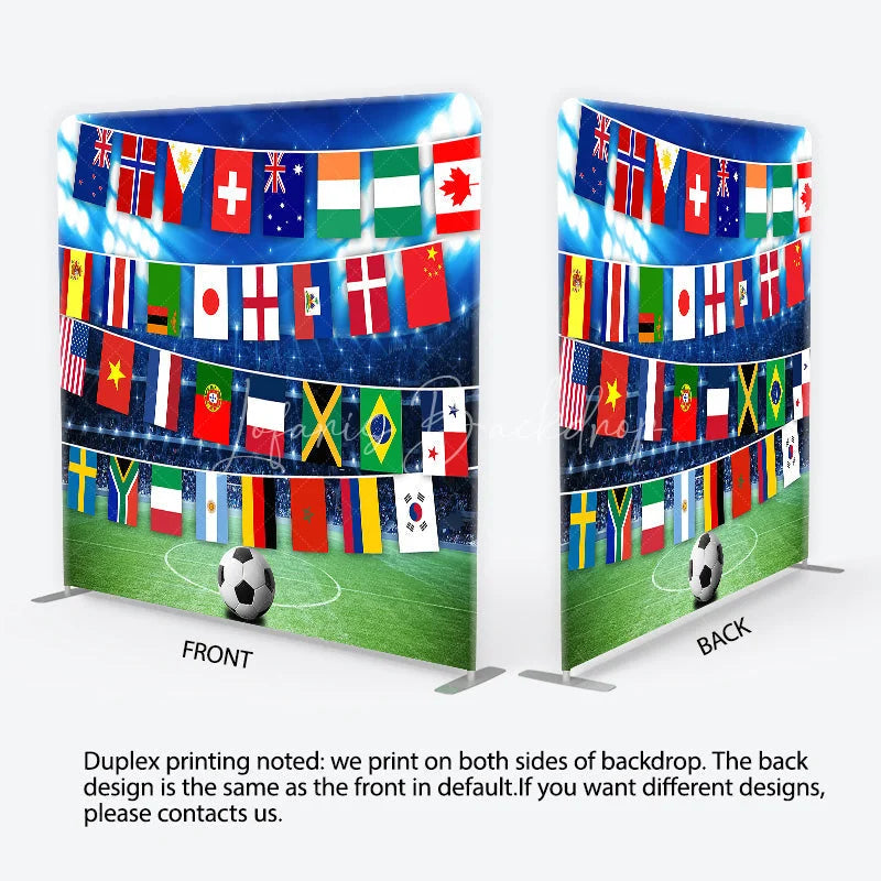 Lofaris Vibrant International Flags and Soccer Field Square Double-Sided Backdrop Global Sports Event Party Decor