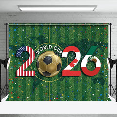 Lofaris Vibrant International Soccer Tournament 2026 Holiday Backdrop USA Canada Mexico Flags on Green Field