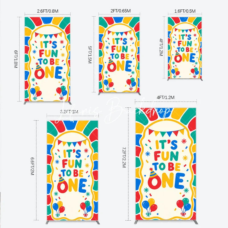 Lofaris Vibrant It’s Fun to Be One First Birthday Rectangle Arch Backdrop with Balloons and Confetti Cheerful Party Decor