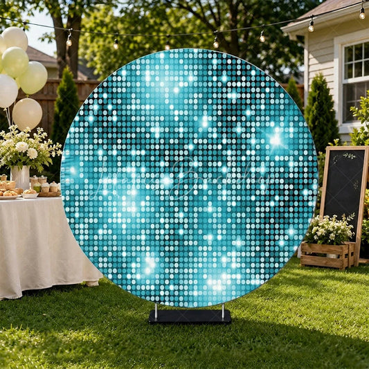 Lofaris Vibrant Light Blue and Turquoise Glitter Disco Round Backdrop Sparkling Celebration Party Decor for Events