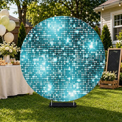Lofaris Vibrant Light Blue and Turquoise Glitter Disco Round Backdrop Sparkling Celebration Party Decor for Events