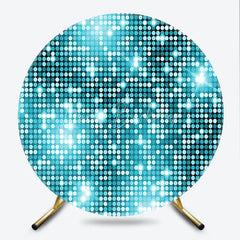 Lofaris Vibrant Light Blue and Turquoise Glitter Disco Round Backdrop Sparkling Celebration Party Decor for Events