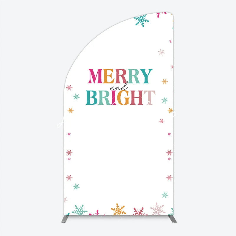 Lofaris Vibrant Merry and Bright Half Moon Arch Backdrop with Colorful Snowflakes Festive Holiday Party Decor