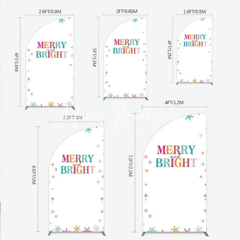 Lofaris Vibrant Merry and Bright Half Moon Arch Backdrop with Colorful Snowflakes Festive Holiday Party Decor