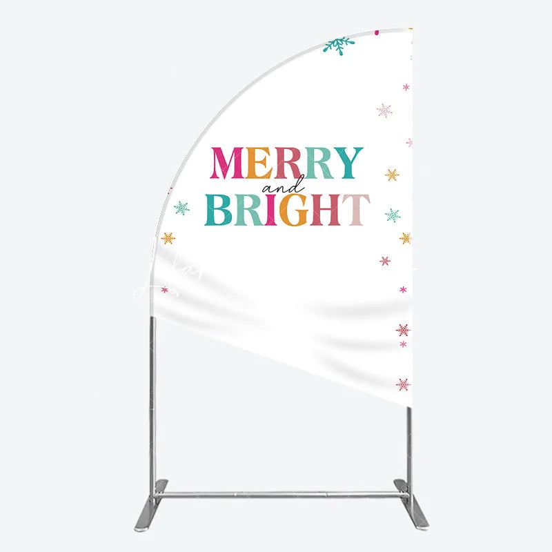 Lofaris Vibrant Merry and Bright Half Moon Arch Backdrop with Colorful Snowflakes Festive Holiday Party Decor