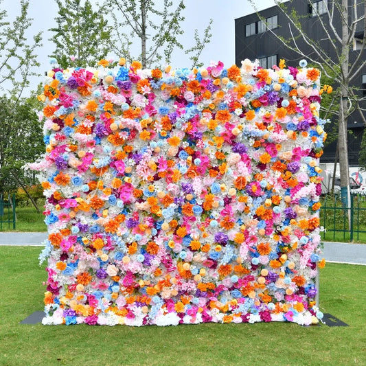 Lofaris Vibrant Multi-Color Artificial Flower Wall Lush Pink Orange Blue Purple White Floral Backdrop for Events