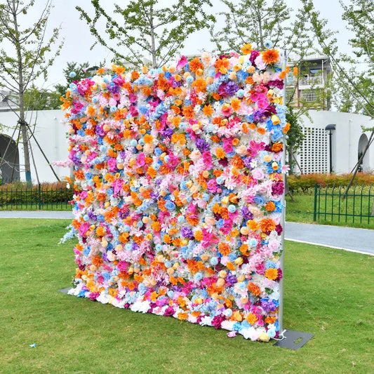 Lofaris Vibrant Multi-Color Artificial Flower Wall Lush Pink Orange Blue Purple White Floral Backdrop for Events