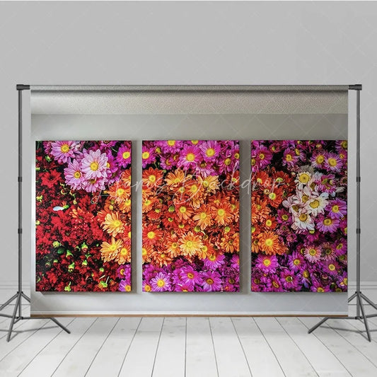 Lofaris Vibrant Multi-Color Floral Photography Backdrop featuring Red Orange Pink and Purple Daisy Flowers