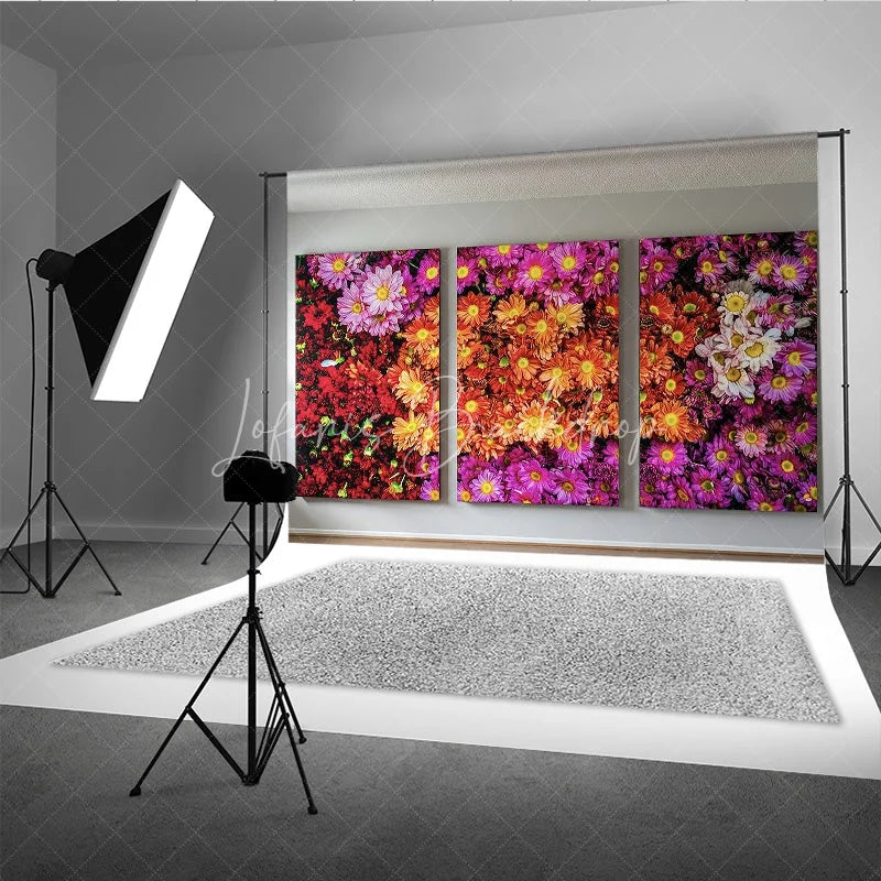 Lofaris Vibrant Multi-Color Floral Photography Backdrop featuring Red Orange Pink and Purple Daisy Flowers