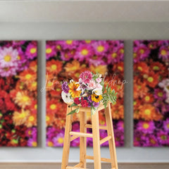 Lofaris Vibrant Multi-Color Floral Photography Backdrop featuring Red Orange Pink and Purple Daisy Flowers
