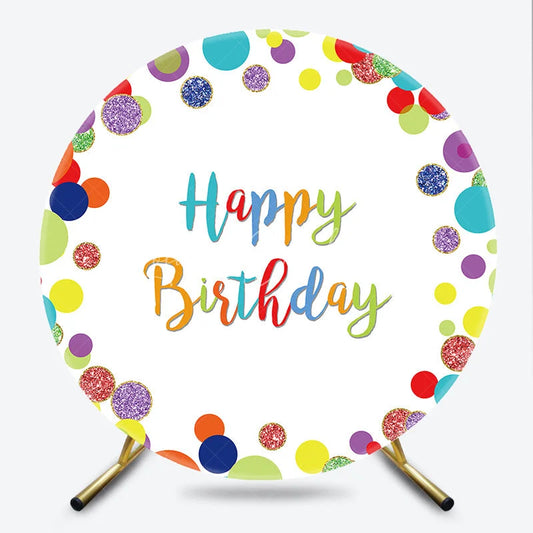 Lofaris Vibrant Multi-color Glitter Confetti Happy Birthday Round Backdrop Festive Celebration Party Decoration