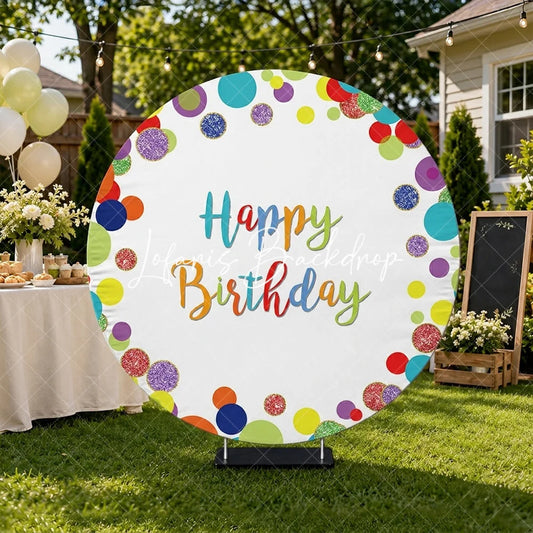 Lofaris Vibrant Multi-color Glitter Confetti Happy Birthday Round Backdrop Festive Celebration Party Decoration
