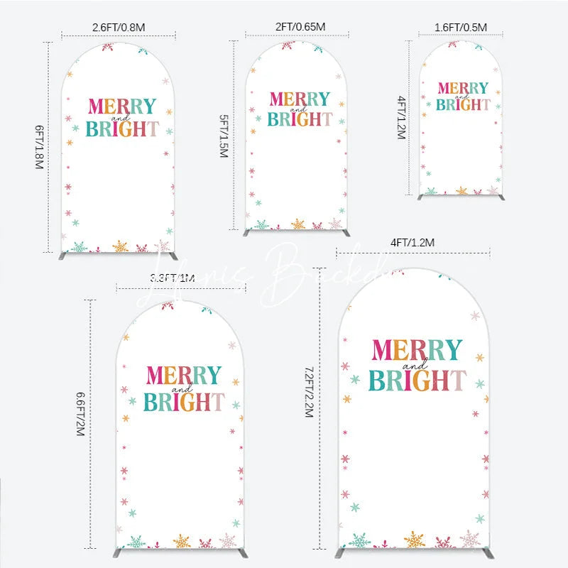 Lofaris Vibrant Multi-color Snowflake Merry and Bright Round Top Arch Backdrop Festive Holiday Christmas Party Decor