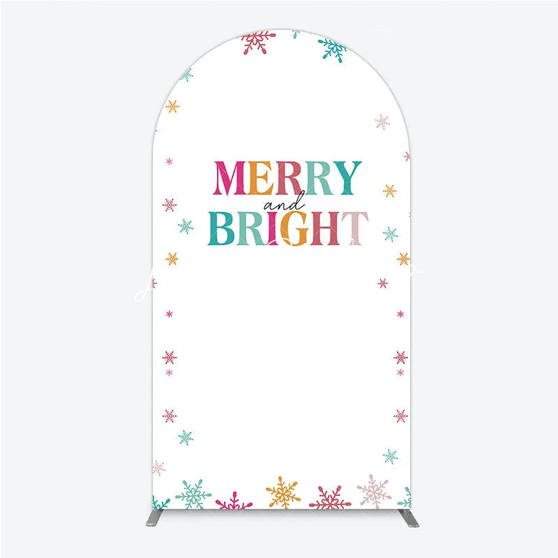 Lofaris Vibrant Multi-color Snowflake Merry and Bright Round Top Arch Backdrop Festive Holiday Christmas Party Decor