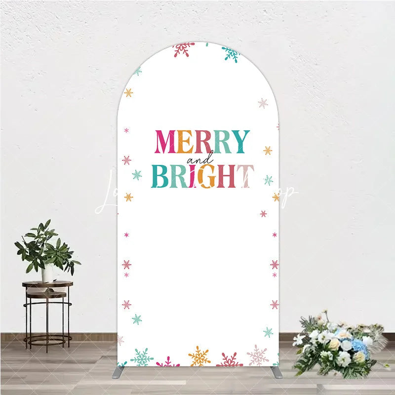 Lofaris Vibrant Multi-color Snowflake Merry and Bright Round Top Arch Backdrop Festive Holiday Christmas Party Decor