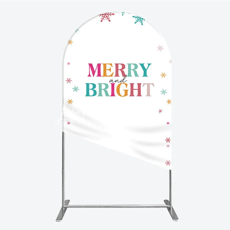 Lofaris Vibrant Multi-color Snowflake Merry and Bright Round Top Arch Backdrop Festive Holiday Christmas Party Decor