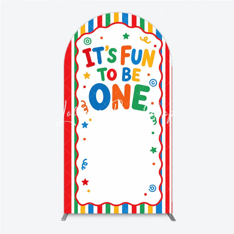 Lofaris Vibrant Multicolor Striped Its Fun to Be One First Birthday Round Top Arch Backdrop Festive Party Decor