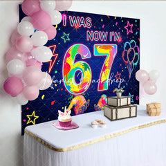 Lofaris Vibrant Neon Graffiti 7th Birthday Backdrop Colorful Splatter Stars and Balloons Dark Blue Brick Wall Party Decor