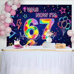 Lofaris Vibrant Neon Graffiti 7th Birthday Backdrop Colorful Splatter Stars and Balloons Dark Blue Brick Wall Party Decor