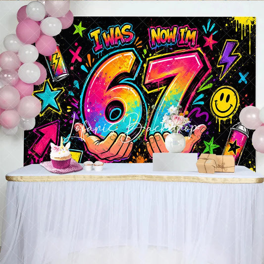 Lofaris Vibrant Neon Graffiti Art 7th Birthday Backdrop Spray Paint Street Style Party Decor for Celebrations.