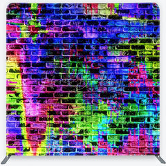 Lofaris Vibrant Neon Graffiti Brick Wall Square Double-Sided Backdrop Abstract Paint Splatter Urban Art Photography