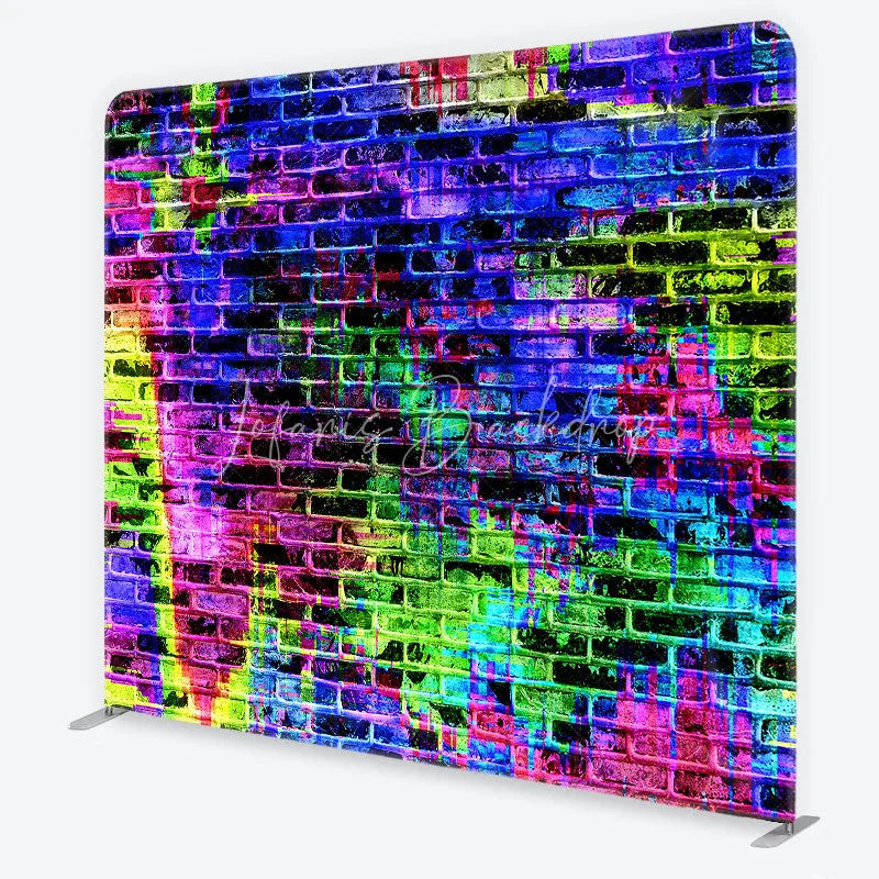 Lofaris Vibrant Neon Graffiti Brick Wall Square Double-Sided Backdrop Abstract Paint Splatter Urban Art Photography
