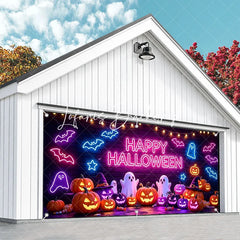 Lofaris Vibrant Neon Happy Halloween Bats and Ghosts Garage Door Banner Spooky Pumpkin Party Decor for Festive Celebrations
