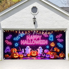 Lofaris Vibrant Neon Happy Halloween Bats and Ghosts Garage Door Banner Spooky Pumpkin Party Decor for Festive Celebrations
