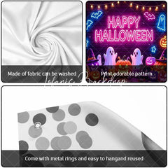 Lofaris Vibrant Neon Happy Halloween Bats and Ghosts Garage Door Banner Spooky Pumpkin Party Decor for Festive Celebrations