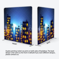 Lofaris Vibrant Night Cityscape Square Double-Sided Backdrop with a Full Moon and Starry Sky Scene for photo booth