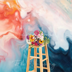 Lofaris Vibrant Orange and Blue Abstract Fluid Art Photography Backdrop Modern Marble Swirl Design for Studio Portraits