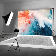 Lofaris Vibrant Orange and Blue Abstract Fluid Art Photography Backdrop Modern Marble Swirl Design for Studio Portraits