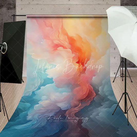 Lofaris Vibrant Orange Peach and Blue Abstract Painterly Textured Sweep Backdrop Ethereal Cloud Art Photography Background
