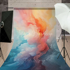 Lofaris Vibrant Orange Peach and Blue Abstract Painterly Textured Sweep Backdrop Ethereal Cloud Art Photography Background