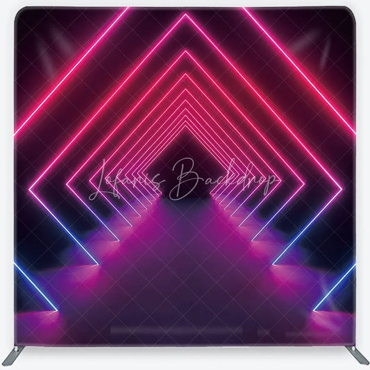 Lofaris Vibrant Pink and Blue Neon Geometric Tunnel Square Double-Sided Backdrop Futuristic Party Photography Decor