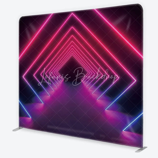 Lofaris Vibrant Pink and Blue Neon Geometric Tunnel Square Double-Sided Backdrop Futuristic Party Photography Decor