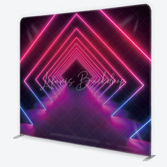 Lofaris Vibrant Pink and Blue Neon Geometric Tunnel Square Double-Sided Backdrop Futuristic Party Photography Decor