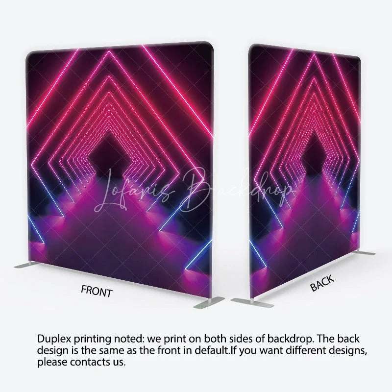 Lofaris Vibrant Pink and Blue Neon Geometric Tunnel Square Double-Sided Backdrop Futuristic Party Photography Decor