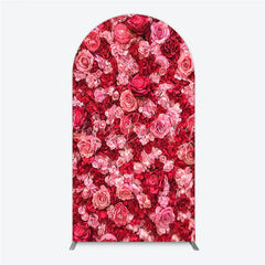 Lofaris Vibrant Pink and Red Roses Floral Wall Round Top Arch Backdrop Romantic Wedding Party Decor