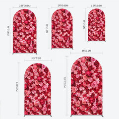 Lofaris Vibrant Pink and Red Roses Floral Wall Round Top Arch Backdrop Romantic Wedding Party Decor