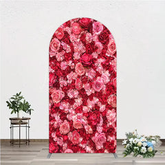 Lofaris Vibrant Pink and Red Roses Floral Wall Round Top Arch Backdrop Romantic Wedding Party Decor