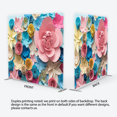 Lofaris Vibrant Pink Blue Yellow Paper Flowers Square Double-Sided Backdrop Artistic Floral Craft Theme Decor
