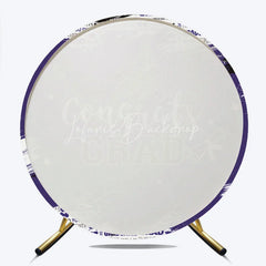 Lofaris Vibrant Purple and White Congrats Grad Round Backdrop with Graduation Cap Diploma for Celebration Party Decor