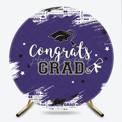 Lofaris Vibrant Purple and White Congrats Grad Round Backdrop with Graduation Cap Diploma for Celebration Party Decor