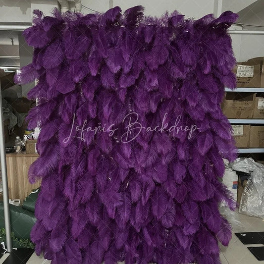 Lofaris Vibrant Purple Feather Textured Artificial Flower Wall Elegant Event Backdrop Party Decor